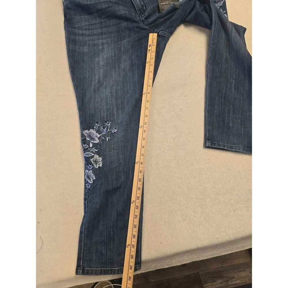 Simply Vera Vera Wang Slimming‎ Stretch Skinny Jeans Blue Floral Embroidered 20W